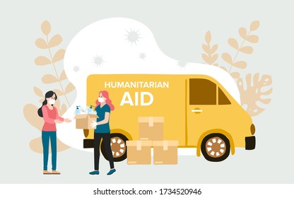 Humanitarian Support, concept of charity and donation. Give and share your love to people. Volunteering vector illustration. 