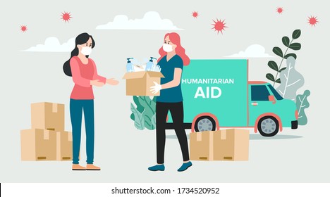 Humanitarian Support, concept of charity and donation. Give and share your love to people. Volunteering vector illustration. 