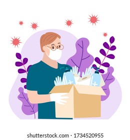 Humanitarian Support, concept of charity and donation. Give and share your love to people. Volunteering vector illustration. 