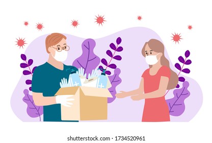 Humanitarian Support, concept of charity and donation. Give and share your love to people. Volunteering vector illustration. 