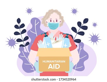 Humanitarian Support, concept of charity and donation. Give and share your love to people. Volunteering vector illustration. 