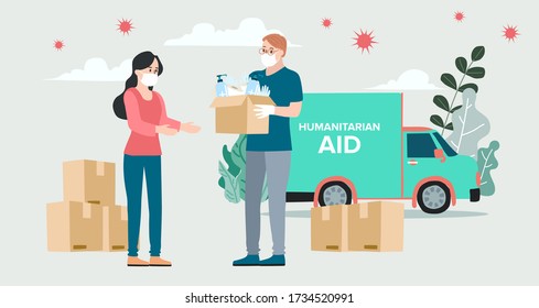 Humanitarian Support, concept of charity and donation. Give and share your love to people. Volunteering vector illustration. 