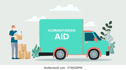 Humanitarian Support, concept of charity and donation. Give and share your love to people. Volunteering vector illustration. 