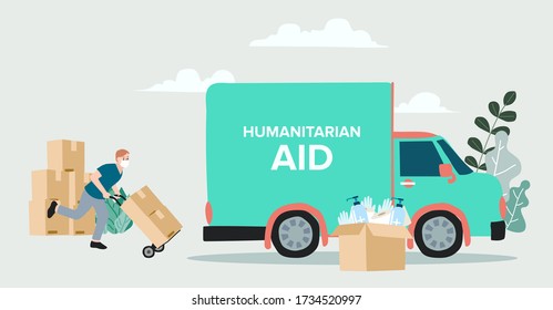 Humanitarian Support, concept of charity and donation. Give and share your love to people. Volunteering vector illustration. 