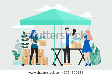 Humanitarian Support, concept of charity and donation. Give and share your love to people. Volunteering vector illustration. 
