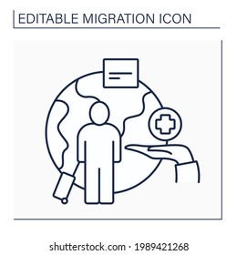 Humanitarian visa line icon. Refugees protection from persecution. Granted to individuals in dangerous or extreme circumstances. Migration concept. Isolated vector illustration. Editable stroke