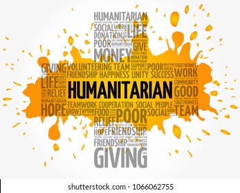 Humanitarian word cloud collage, cross concept background