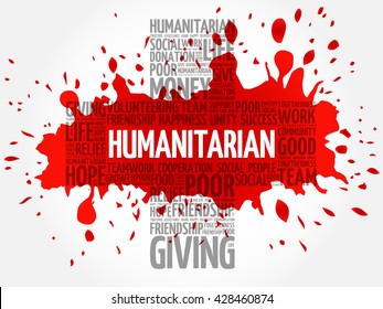 Humanitarian word cloud collage, cross concept
