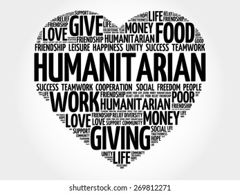 Humanitarian word cloud, heart concept