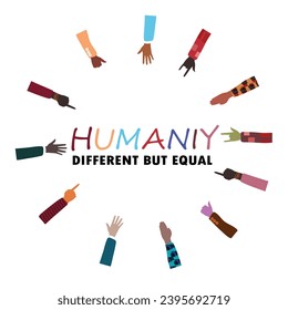La humanidad es diferente pero igual y la diversidad da la mano al diseño del círculo, a las personas, a la raza multiétnica y al tema de la comunidad