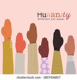 humanity different but equal and diversity open hands up design, people multiethnic race and community theme Vector illustration