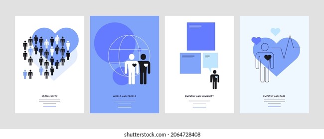 Humanity And Empathy. Love And Care. Globe And People. Infographic Elements. Posters. Flat Illustration. Vector File.