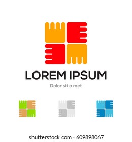 Humanity hand hold square lowercase flat logo design template