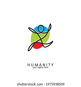 humanity logo. Abstract round symbol with happy human silhouette. Sport, fitness, medical or health care center logo design concept.