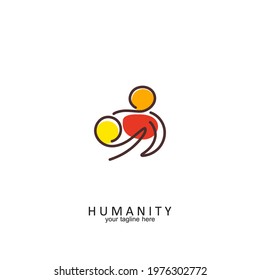 humanity logo. Abstract round symbol with happy human silhouette. Sport, fitness, medical or health care center logo design concept.