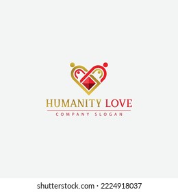 humanity love people icons and heart concept logo in gold and red