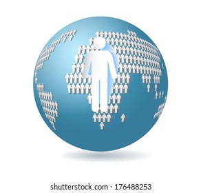Humanity. Paper men on the globe. Vector.