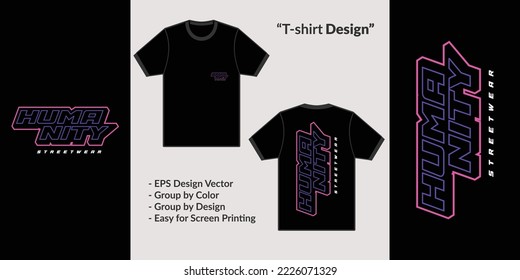 Humanity. Typographic black streetwear t-shirt for motivational designs, hoodies or merchandise