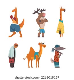 Humanized Animals of Different Professions and Wearing Clothes Vector Set