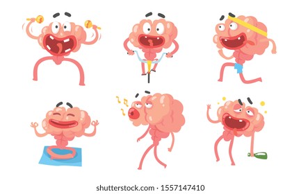 Humanized brain with a pumped up press. Vector illustration.