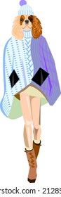 Humanized  dog girl dressed up in modern city outfits Design for dogs lovers Vector