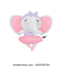 Humanized elephant in a dress ballerina. Vector illustration on white background.