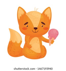 Humanized fox with ice cream. Vector illustration on white background.