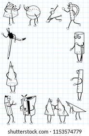 Humanized geometric fugures background with cells like in copybook