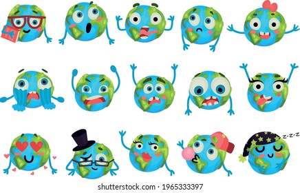 Humanized Globe Sphere Crying and Screaming Vector Set