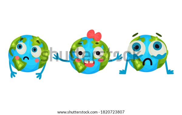 Humanized Globe Sphere Thinking Crying Vector Stock Vector (Royalty ...