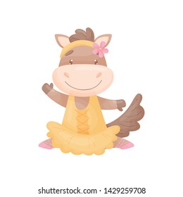 Humanized horse in a ballerina dress. Vector illustration on white background.