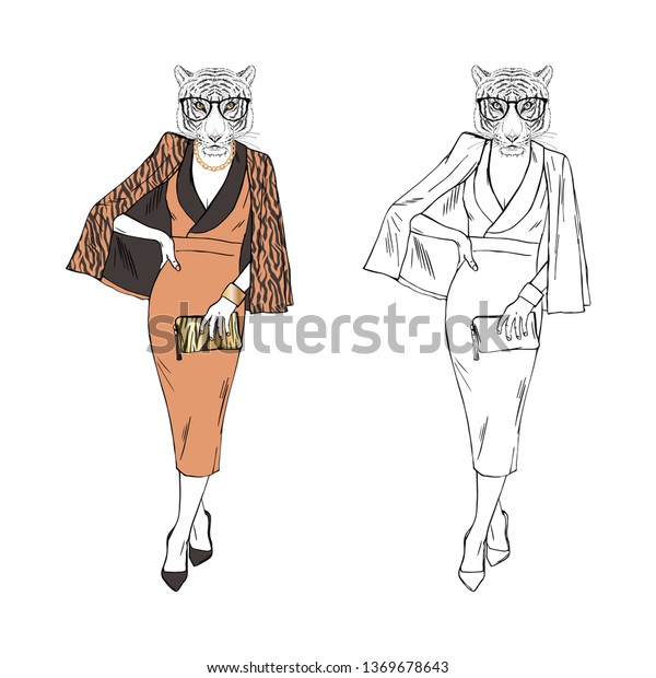 Humanized Lady Tigress Hipster Dressed Classy Stock Vector (Royalty ...