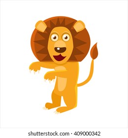 Humanized Lion Standing Flat Vector Illustration In Primitive Cartoon Style Isolated On White Background