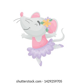 Humanized mouse in the dress of a ballerina. Vector illustration on white background.