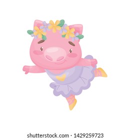 Humanized pig in a ballerina lilac dress. Vector illustration on white background. Humanized pig in a ballerina lilac dress. Vector illustration on white background.