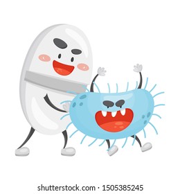 Humanized pill pushes the virus out. Vector illustration on a white background.