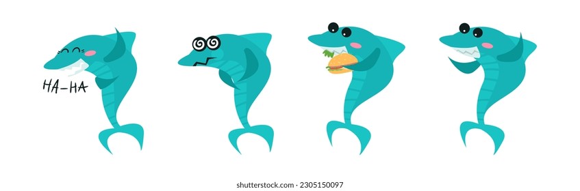 Humanized Shark Showing Different Emotion Vector Set