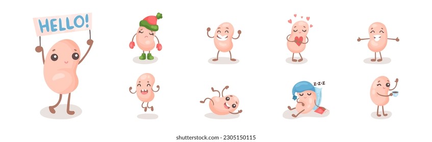 Humanized Soy Bean Character Engaged in Different Activity Vector Set