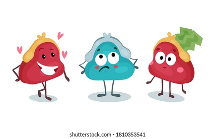 Humanized Wallet Character with Thoughtful and Cheerful Face Expression Vector Set