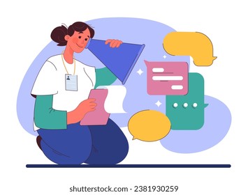 Humanizing healthcare. Modern physician approach on medical treatment and patient assistance. Doctor' listening skill, ethical commitment and alliance. Flat vector illustration