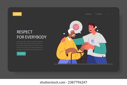 Humanizing healthcare web banner or landing page dark or night mode. Modern physician approach on medical treatment. Doctor' respect, ethical commitment and alliance. Flat vector illustration