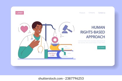 Humanizing healthcare web banner or landing page. Modern human rights-based approach on medical treatment. Doctor or physician ethical commitment and alliance. Flat vector illustration