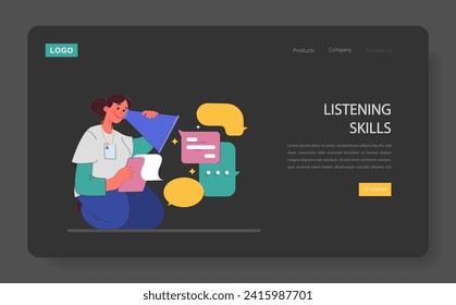 Humanizing healthcare web banner or landing page dark or night mode. Modern physician approach on medical treatment. Doctor' listening skill, ethical commitment and alliance. Flat vector illustration