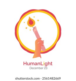 HumanLight is a secular Humanist holiday celebrated every year on December 23. Human values of compassion, reason, hope, and humanity. Vector, illustration of candle in hand.