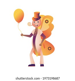 Human-like insect character in the form of a male butterfly. Vector illustration for banner, sticker, postcard. Flat design..