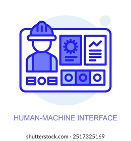 Ícone de conceito da Interface Homem-Máquina. Fábrica inteligente. Tecnologias modernas. Indústria 4.0. Produção automatizada. Ilustração linear de vetor.