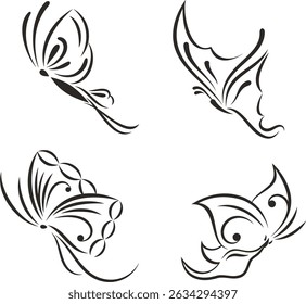 Human-made butterfly vector illustrations set in traditional Japanese line art style. Non-AI generated. Great for decorations, greeting cards, stickers, T-shirt designs, signs and logos.