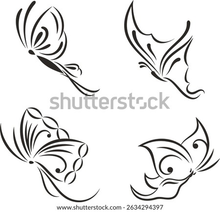Human-made butterfly vector illustrations set in traditional Japanese line art style. Non-AI generated. Great for decorations, greeting cards, stickers, T-shirt designs, signs and logos.