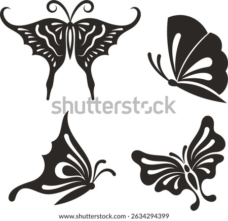 Human-made butterfly vector illustrations set in traditional Japanese line art style. Non-AI generated. Great for decorations, greeting cards, stickers, T-shirt designs, signs and logos.