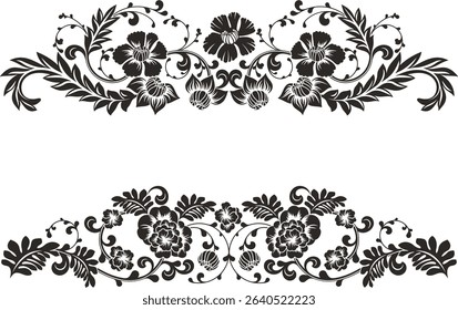 Human-made floral vector ornamental set in traditional Chinese style. Non-AI exquisite romantic arabesque designs for page decorations, headers, wedding decors, invitations, greeting cards, embroidery